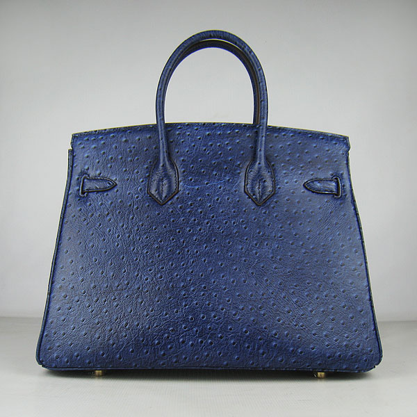 High Quality Fake Hermes Birkin 35CM Ostrich Veins Handbag Dark Blue 6089 - Click Image to Close